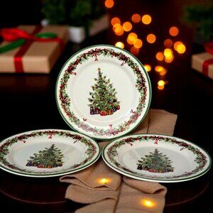 Christopher Radko TRADITIONS Holiday Celebrations Christmas Tree Salad Plates x3